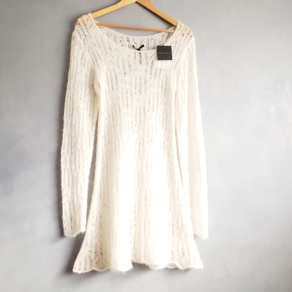 NWT SARAH PACINI KNEE LENGTH ALPACA WHITE KNIT DRESS, ONE SIZE - Picture 2 of 14